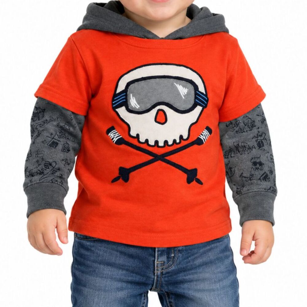 🔥 5 for $30 🔥 GAP Boys Skull Skiing Long Sleeve Hooded Shirt | 12-18M